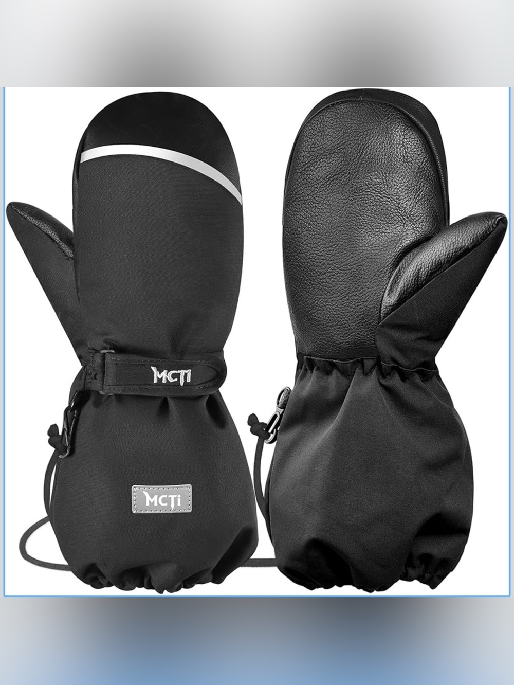 MCTi Kids Size XS Black Waterproof Mittens Ski Warm Sherpa Lined W/String. New